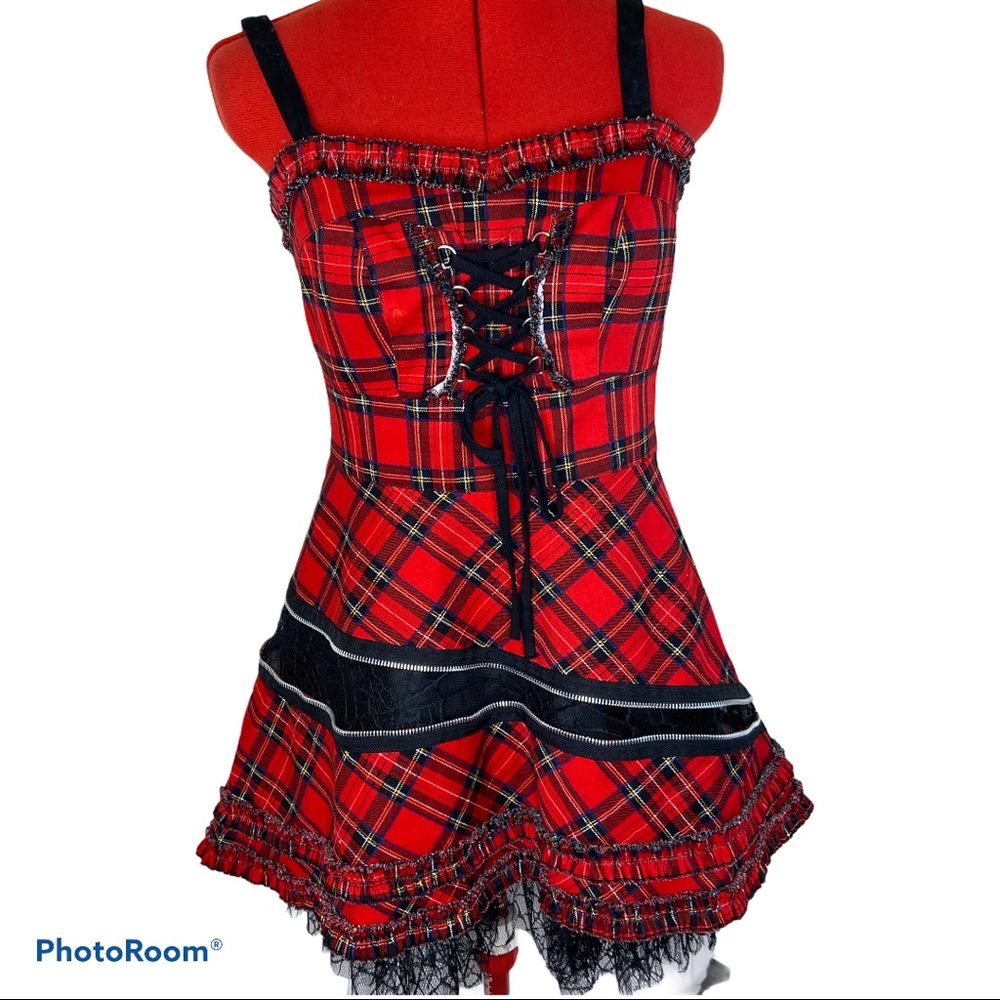 Hell Bunny Red Black Plaid Dress Sz S